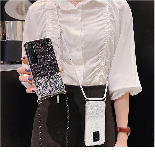 

phone case for xiaomi 11 10t pro note 10 lite poco x3 m3 glitter stars strap for redmi note9 jllmlc