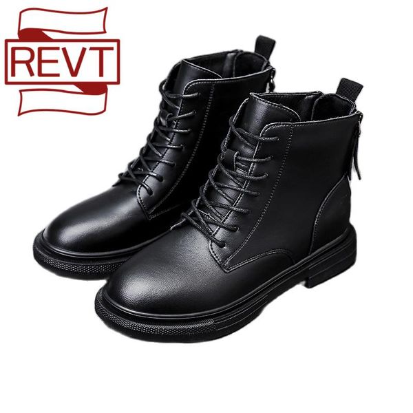 

boots revt leather women's summer autumn trendy net red back double zipper student breathable mesh all-match single shoes, Black