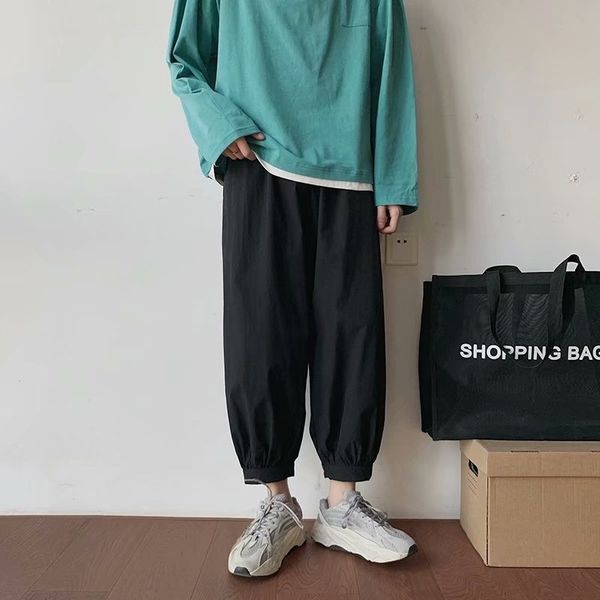 

spring and summer thin casual pants korean lazy style plain casual pants men's trend loose legged capris sni9o, Blue