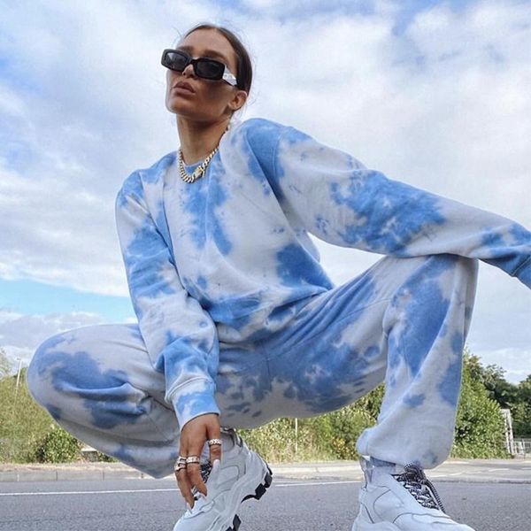 

women's tracksuits tie dye women two piece pants set lounge wear chandals mujer hoodies sweatshirt tracksuit oversize pullover pantalon, Gray