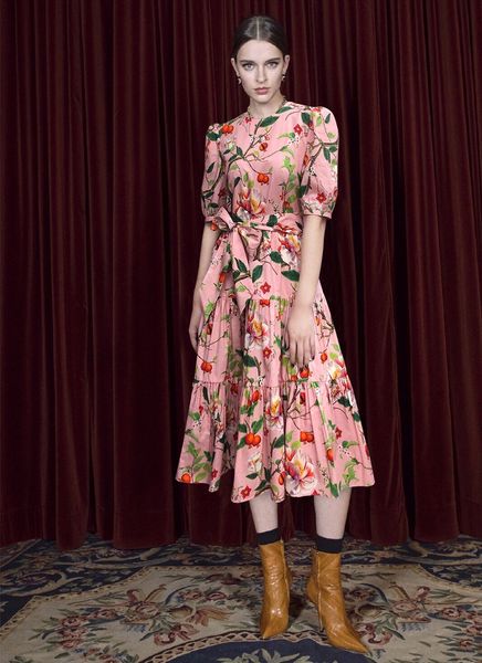 

2021 spring long sleeve o neck print milan runway dress designer dress brand same style dress wn, Black