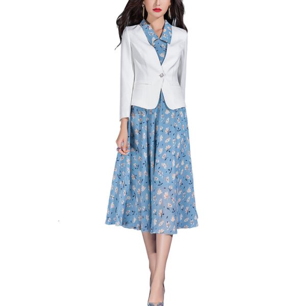 

new spring elegant white blazer and floral dress matching clothes 3ner