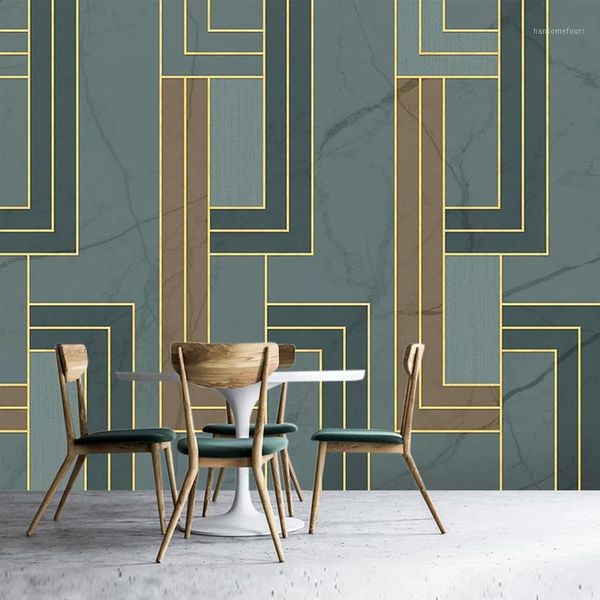 

custom modern retro blue 3d stereoscopic geometric golden lines large mural bedroom living room sofa tv backdrop p wallpaper1