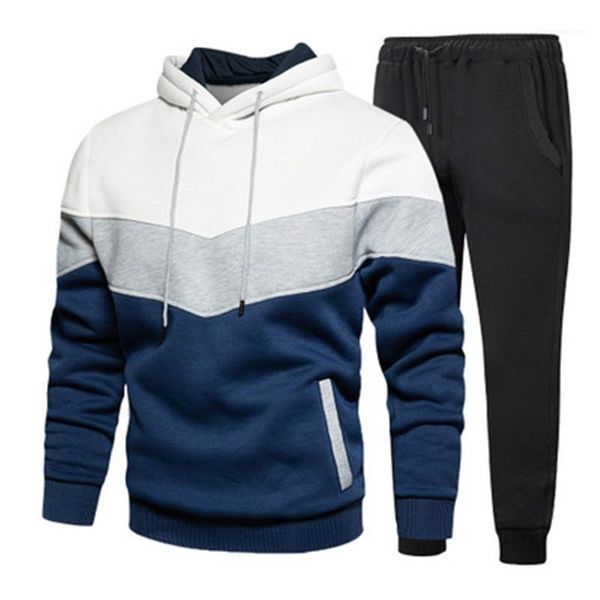

designer male autumn sport casual couple tracksuits mans colorblocked sets fashion trend splicing long sleeve hoodies trousers 2pcs suits, Gray
