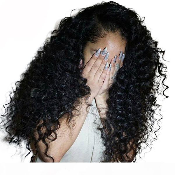 

глубокий curly кружева фронтальная парик для женщин черный prepluced lacefront wgs deep wave virgin бразильский glueless полный парики шнурк, Black;brown