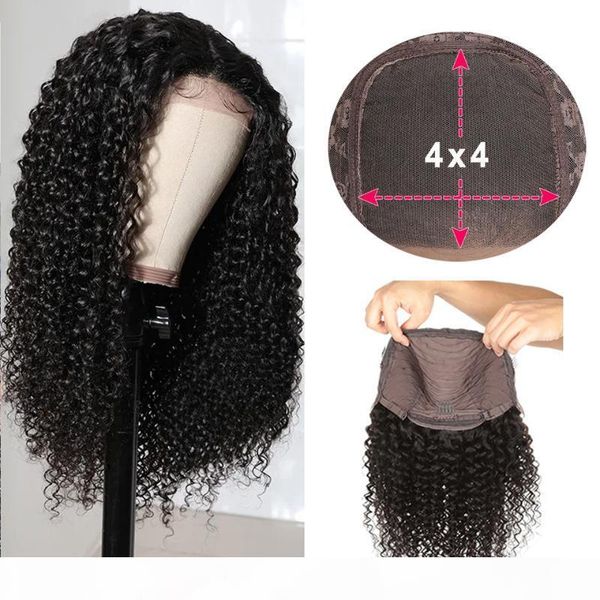 

kinky curly human hair wig for black women 4x4 lace front wig density 150% peruvian hair lace closure 8-26inches remy, Black;brown