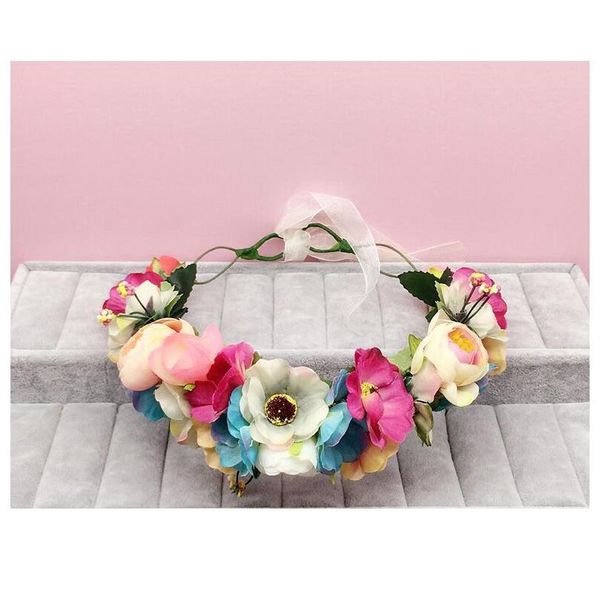 

women bridal flower wreath festival wedding girls party floral garlands crown floral halo with ribbon flow qylvqr