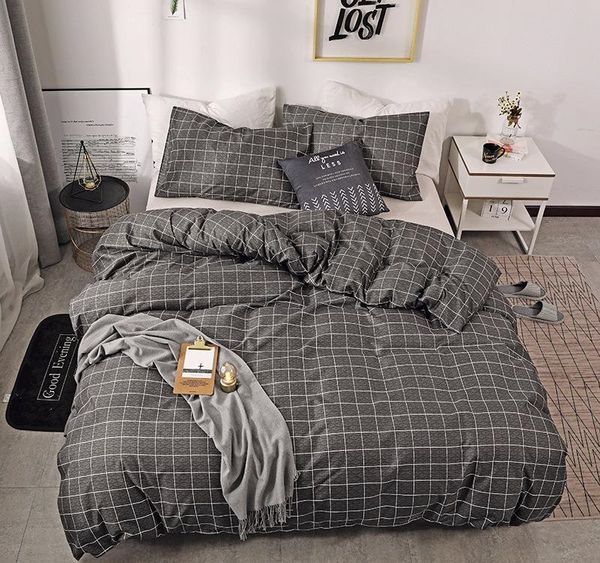

49 plaid bed linen black bedding set home textile nordic simplicity duvet cover set quilt cover pillowcases  king size