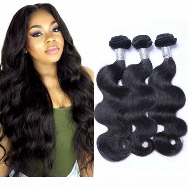 

бразильский body wave virgin волос уток 3 связки натуральный черный цвет дешевые необработанные человеческих волос, Black
