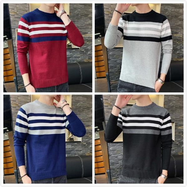 

2020 casual men's sweater o-neck striped knittwear 2020 autumn men sweaters pullovers pullover youth round neck cotton 1, White;black