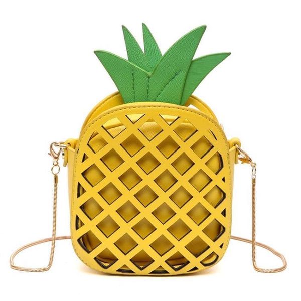 

2020 leather cute handbag for women lovely pineapple girl messenger bag with chain hollow out pu women bag mini purse