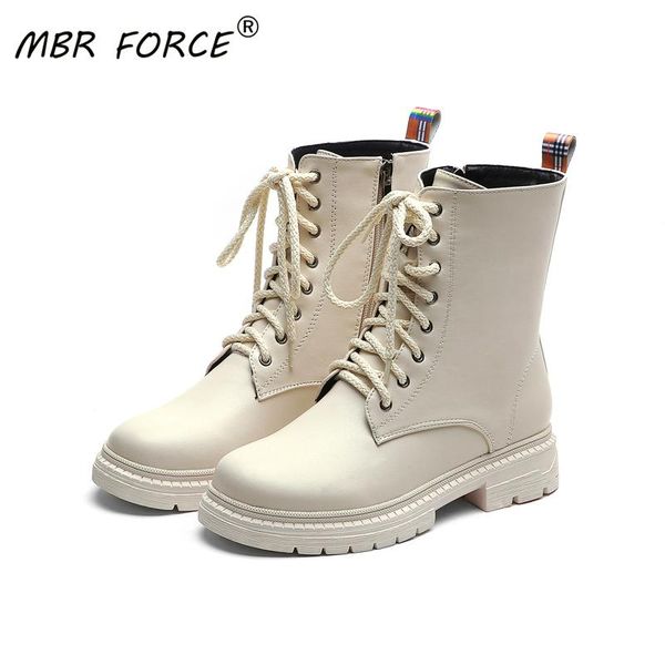 

mbr force 2020new fashion round toe high-quality artificial leather leather non-slip rubber sole low-heel all-match short boots, Black