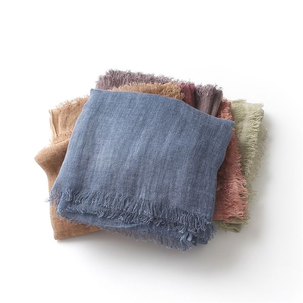 

new arrival tie-dyed solid color cotton linen scarves women fringed soft long scarf lady winter warm neckerchief shawl wrap y201007, Blue;gray