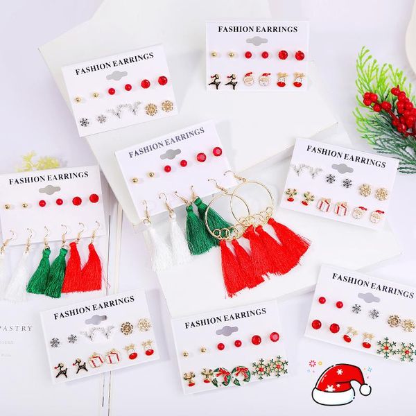 

6 pairs christmas earring set cartoon stud earrings child child girl elk christmas gift piercing earrings jewelry, Silver