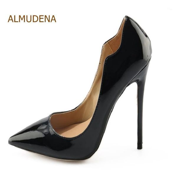 

almudena fashionable black patent leather women pumps unique design selling stiletto heels pointed toe special cut shoes1