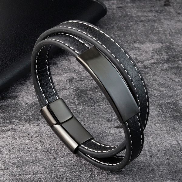 

black leather bracelet mens bracelets stainless steel manual charm bracelet and bangles gift for boyfriend fashion jewelry, Golden;silver