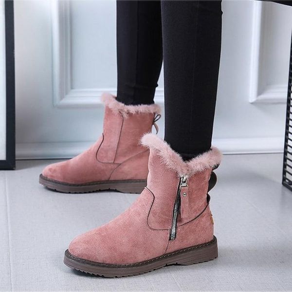 

women's snow boots faux fur 2021 winter sewing ladies shoes thick bottom zipper fashion plus velvet warm female short booties, Black