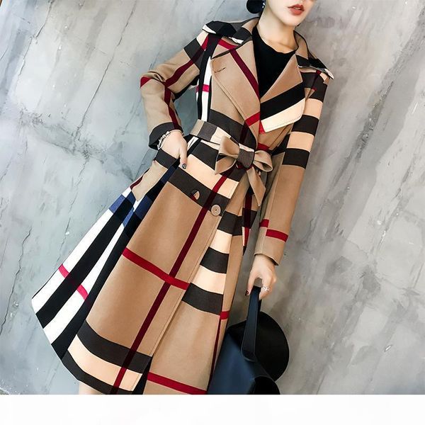 

2017 autumn england style red black plaid double breasted coats windbreaker women casual classic patchwork robe femme, Tan;black