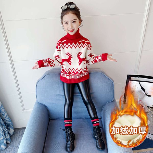 

plush turtleneck sweater amp; & thickened girls' 2020 new foreign sle children's knitting girl's undershirt autumn and winter, Blue