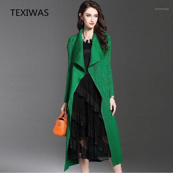 

texiwas spring fashion pleated long windbreaker woman elegant chic autumn fold cape cardigan female slim stretch trench coat1, Tan;black