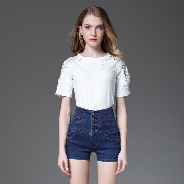 

2020 european and american style foreign trade women's high waist denim slim fit shorts, Blue