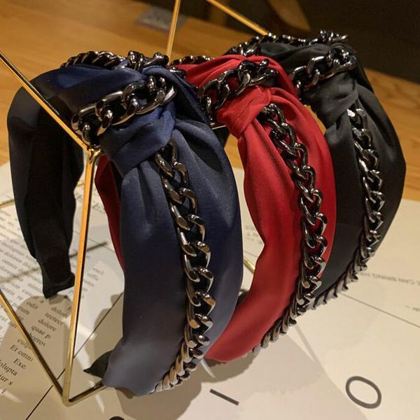 

7 color designer letters wide edge headband charm women fashion personality chain hair hoop retro styles hair accessories gifts, Black;brown