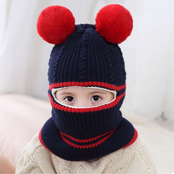 

with winter baby ffy ball children's windproof cold one-piece cap face and ear protection for 2-5 years old, Red;brown