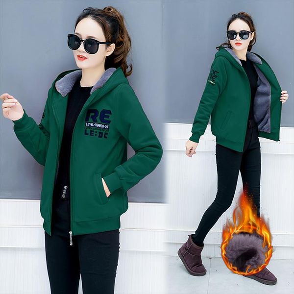 

korean style jacjets women sweatshirt cotton loose long sleeve autumn winter warm add wool hoodies women short coat b4191, Black