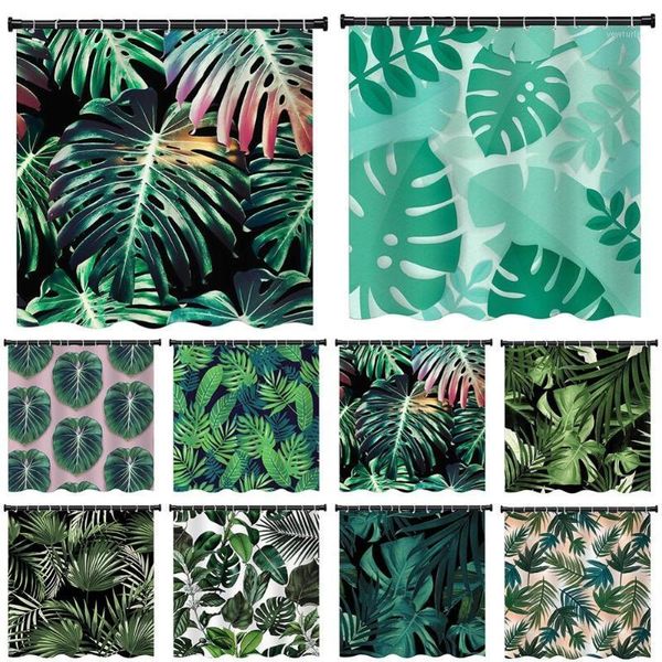 

shower curtains style curtain tropical rainforest plant pattern polyester waterproof with hook1