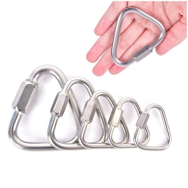 

solid triangle carabiner stainless steel keychain snap clip hook buckle screw lock safety lock for rock climbing high- qylbcy