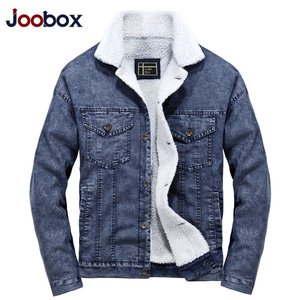 

european size men denim jacket coat winter fashion wool lining thick slim warm denim jacket classic light blue black 201116, Black;brown