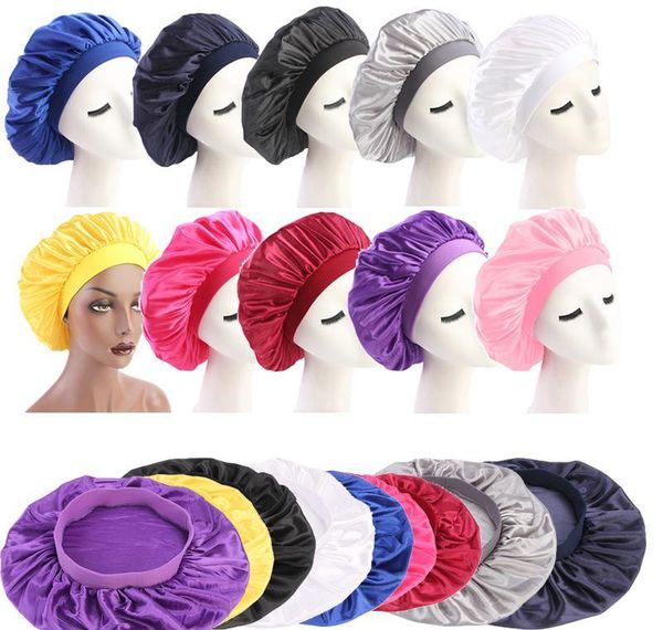 

58cm adjust solid satin bonnet hair styling cap long hair care women night sleep hat silk head wrap shower cap hair styling tool pnb6b, Blue;gray