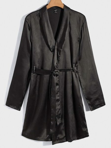 

men shawl collar belted satin lounge robe k6qt#, Black;brown