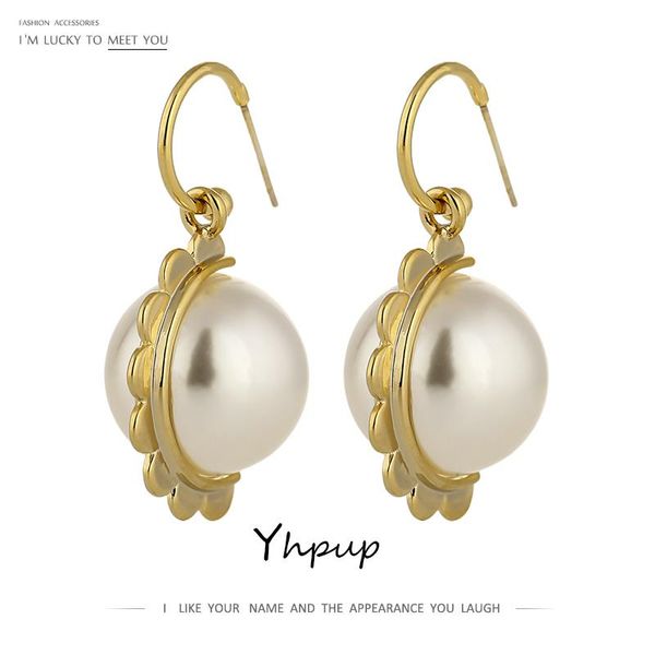

yhpup trendy elegant imitation pearls dangle earrings copper gold 16 k charm earrings jewelry for women wedding party 2021, Silver