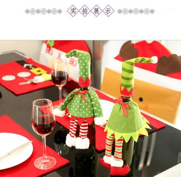 

1 set wine bottle sets christmas cap on bottle santa gift red new year decoration for home christmas party supplier sipping1