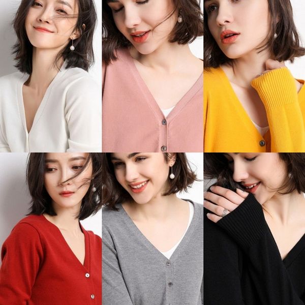 

l9ops women's new knitted coat cardigan loose thin 2020 coat spring v-neck short lazy long sleeve 5001 4q5dt, White;black