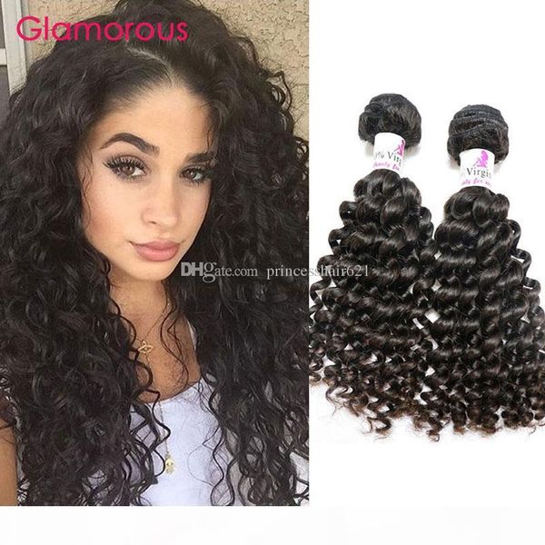 

glamorous human hair product 2 bundles unprocessed peruvian indian malaysian brazilian hair weft deep wave curly hair extensions ship, Black
