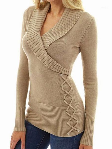 

kenancy women sweaters spring autumn knitted solid jumper long sleeve v-neck side lace up casual pullover pull femme1, White;black