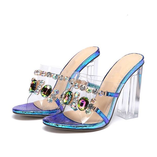 

2021 new europeans and americans cross-border large size of crystal strass thick high heels chinese women 38tw, Black