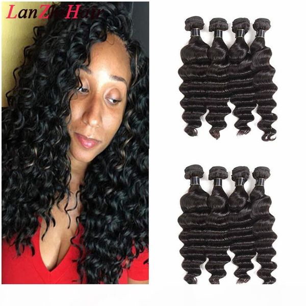 

8a indian loose deep virgin human hair extensions 4 bundles unprocessed brazilian peruvian indian virgin remy hair loose deep deals, Black