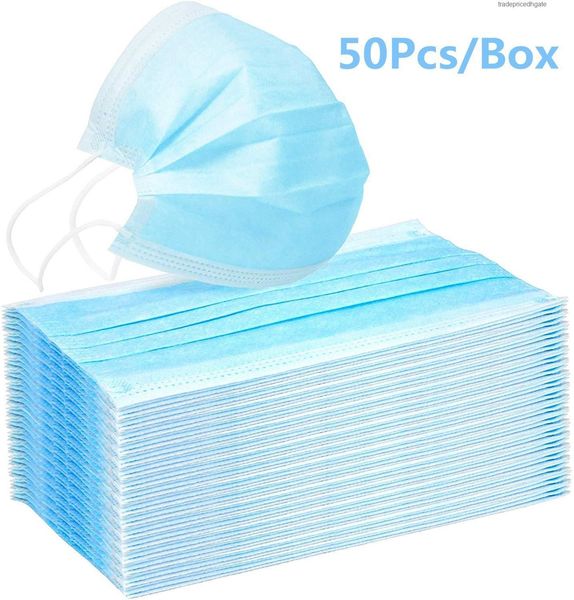 

stock in dust 50factory/box ear loop disposable 3-ply mouth face mask anti-dust self protective masks w/ elastic blue