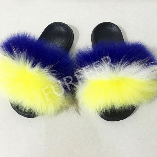 

women's summer real fox fur slippers outside fluffy fur sandals women slides female cute plush home shoes flip flops big size 45 #an1i, Black