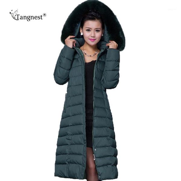 

tangnest maxi winter coat 2017 new casual plus size winter jacket coat women thick x-long cotton parkas casaco feminino wwd1221, Black