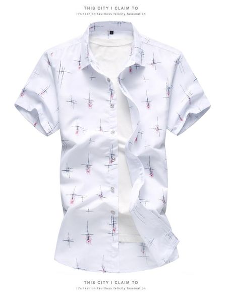 

men's casual shirts fashion print plus size blouse male dinner dress slim short sleeve shirt men stripe summer, White;black