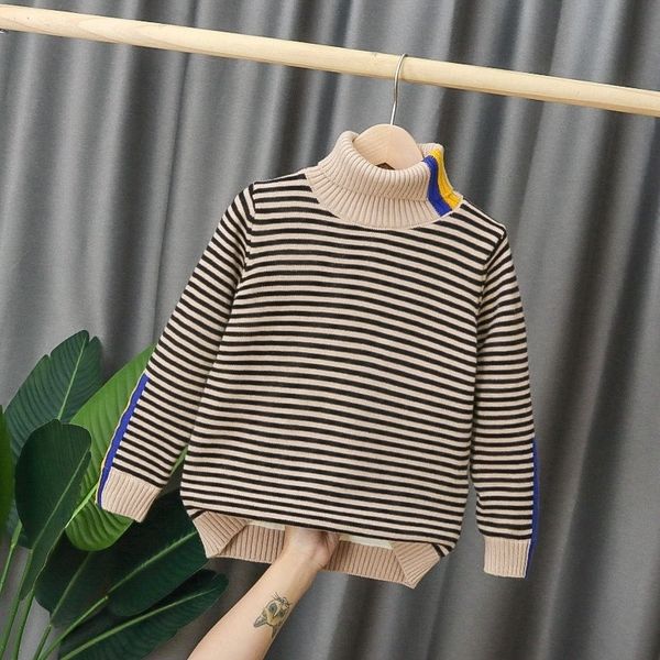 

baby boys cardigan sweater 4-13 years autumn and winter high collar horizontal stripes knitting outwear fashion korean 201128, Blue