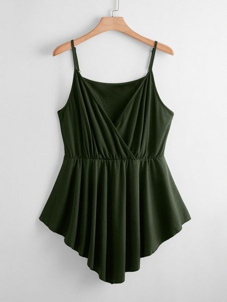 

plus surplice front dip hem cami 07sm#, Black