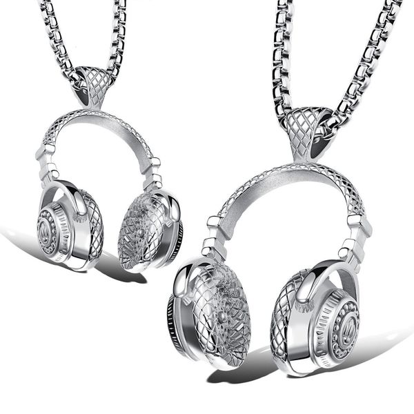 

dj mens design wireless hip headphone hop stainless steel pendant necklace, Silver