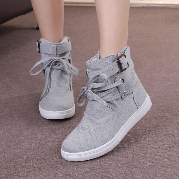 

2020 autumn women boots casual canvas shoes woman flats solid ankle boots black and grey platform shoes woman s008