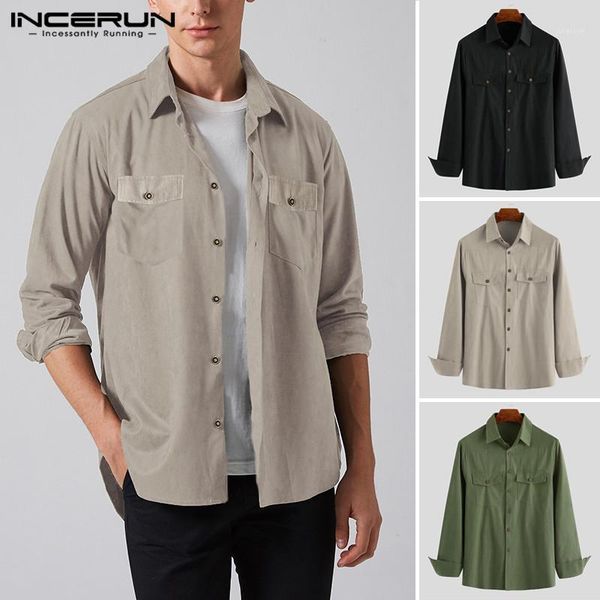 

incerun 2020 men casual solid color chic shirt mens long sleeve shirts fashion brand cotton baggy streetwear camisa s-3xl1, White;black