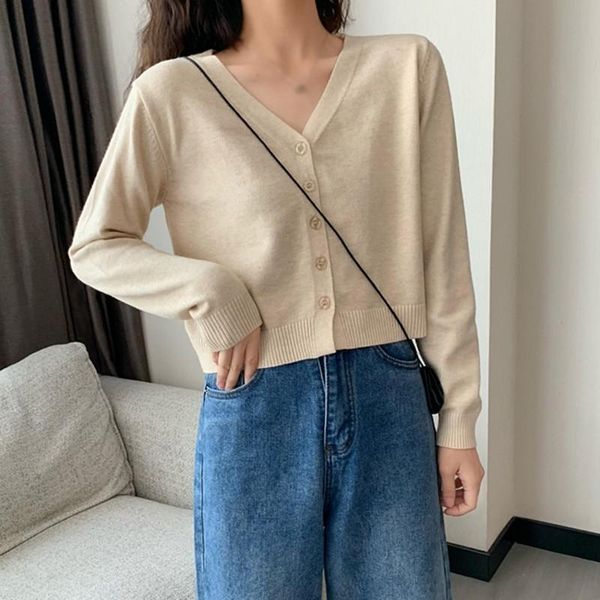 

women's knits & tees candy color knit sweater autumn small short v-neck long sleeve loose casual wild thin, White